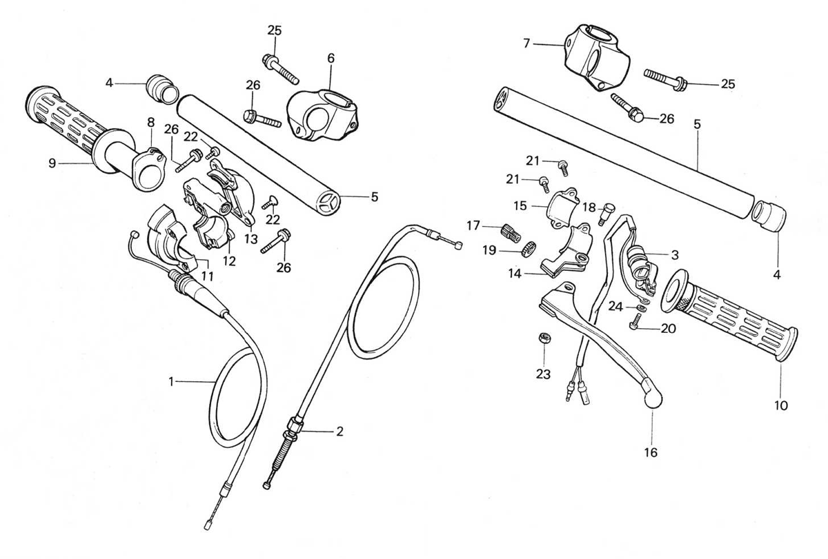 1988 Honda RS125R - F1 Handle Bar / Cables / Clutch Lever Image