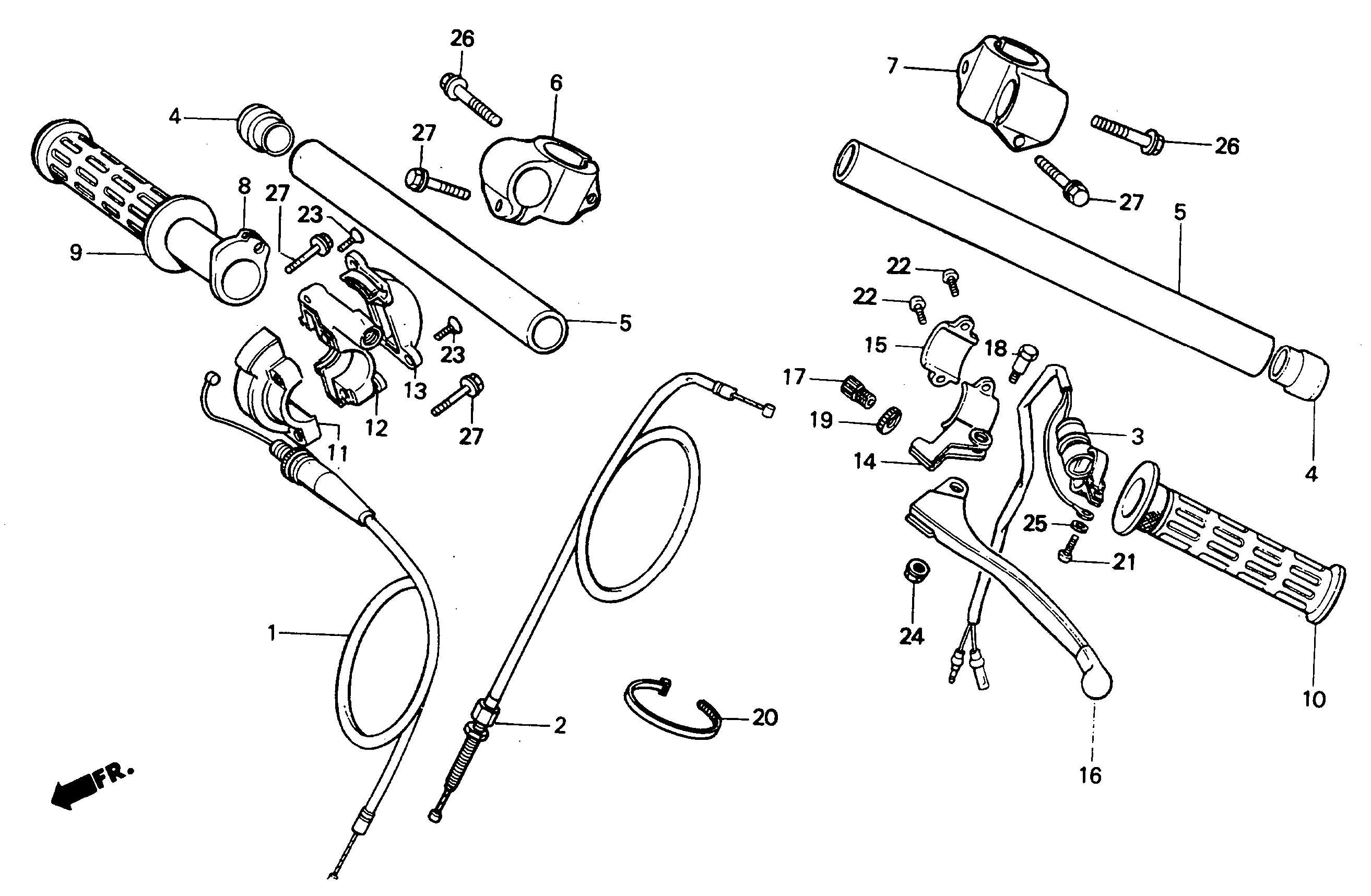 1990 Honda RS125R - F1 Handle Bar / Cables / Clutch Lever Image