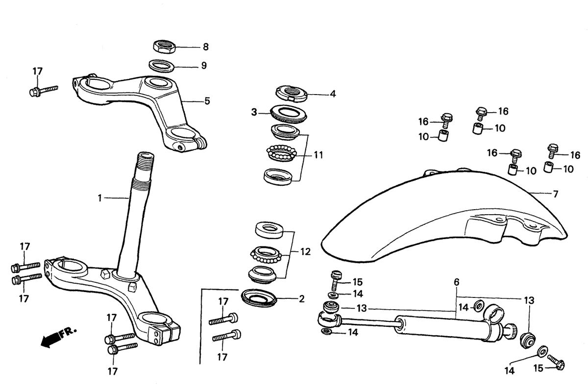 1990 Honda RS125R - F2 Front Fender / Steering Stem / Steering Damper Image