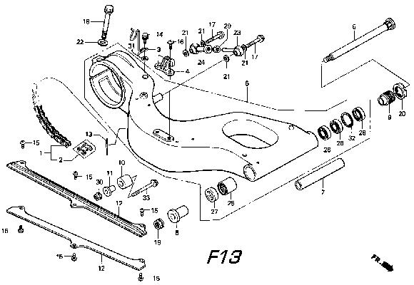 Rear Swingarm Parts for a 1995 Honda RS250 Technical Sports One, LLC