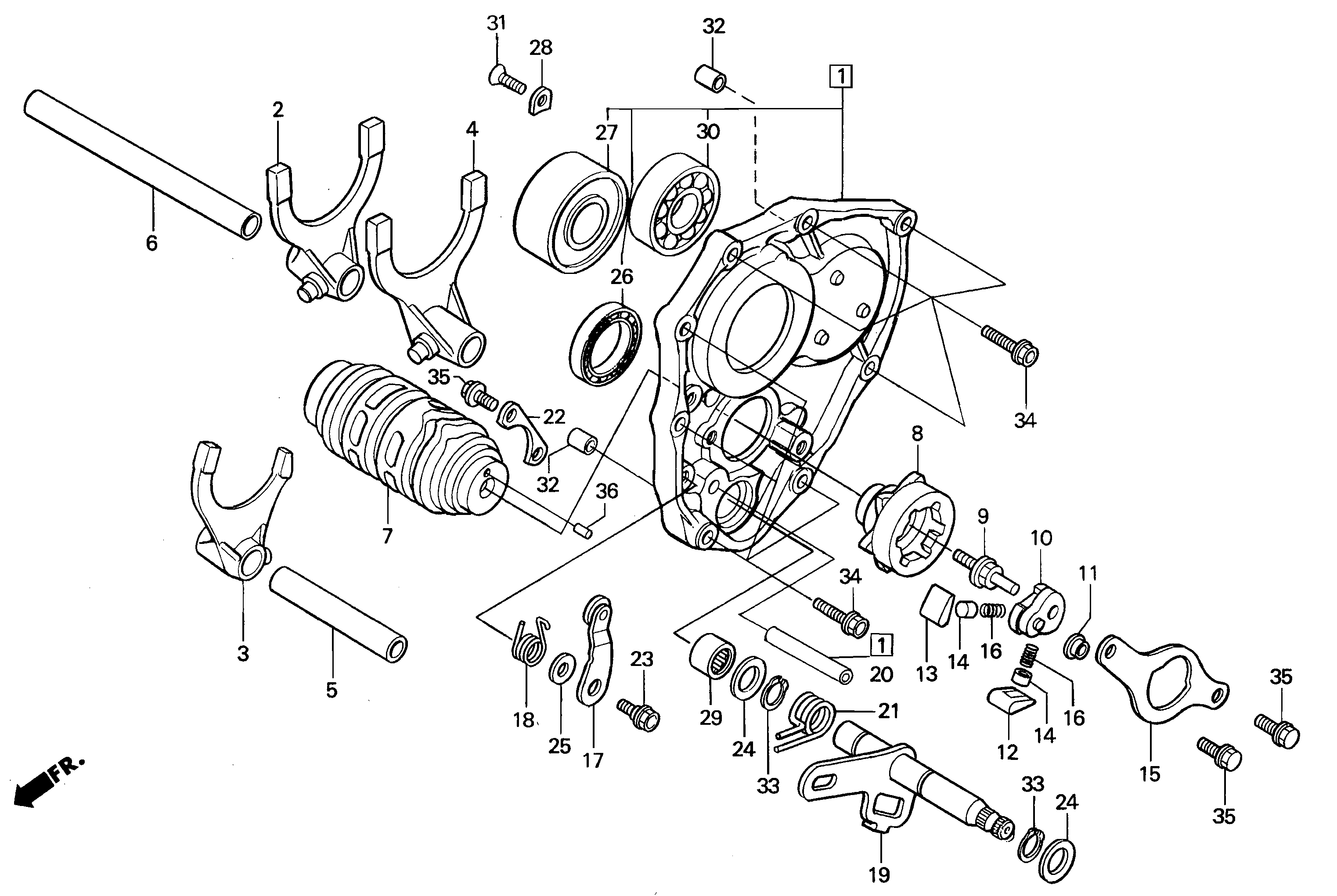 Gear Shift Drum / Gear Shift Forks for a 1997 Honda RS250 Technical Sports One, LLC