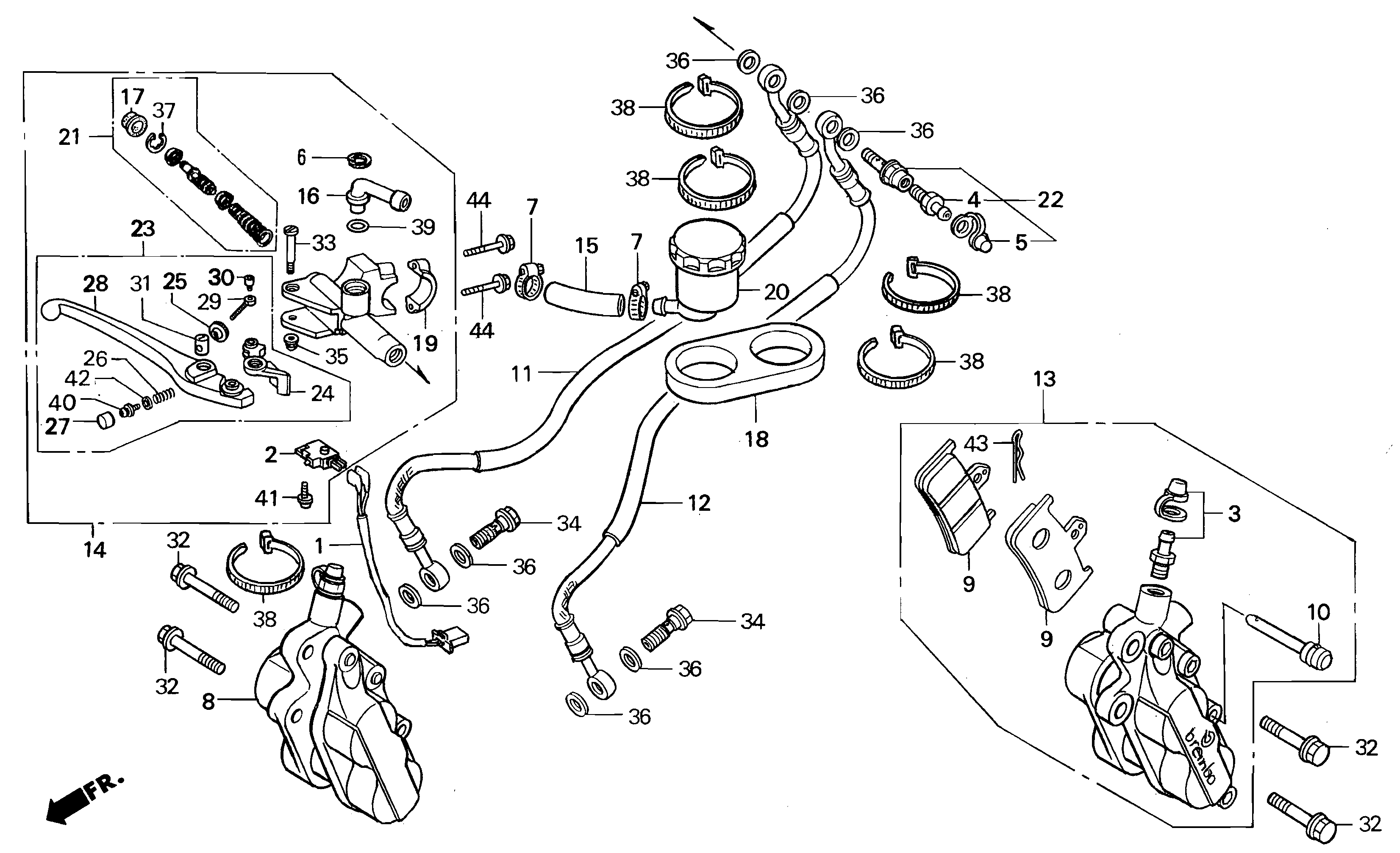 Front Brake Caliper / Front Brake Master Cylinder for a 1997 Honda RS250 Technical Sports One, LLC