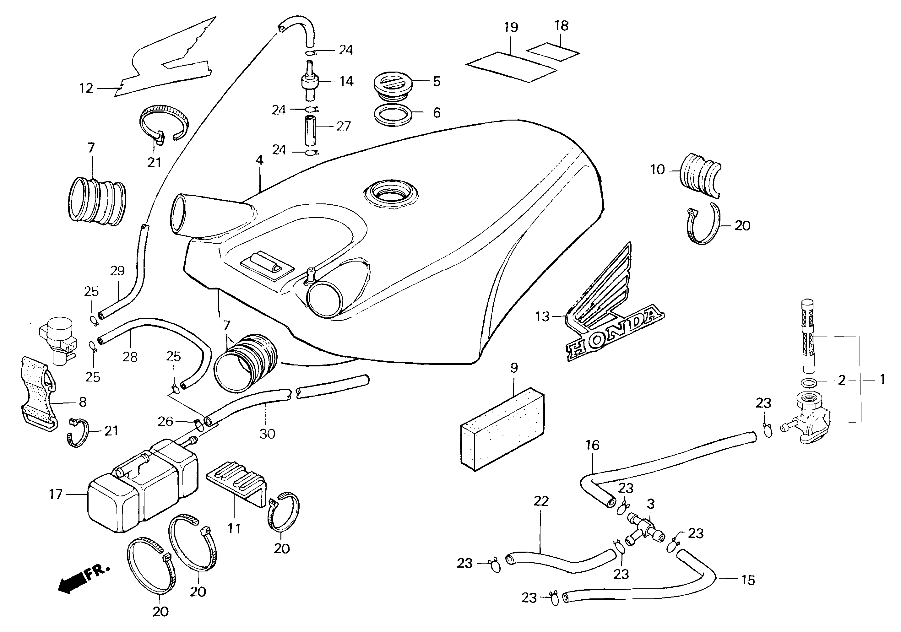 Fuel Tank Parts for a 1997 Honda RS250 Technical Sports One, LLC