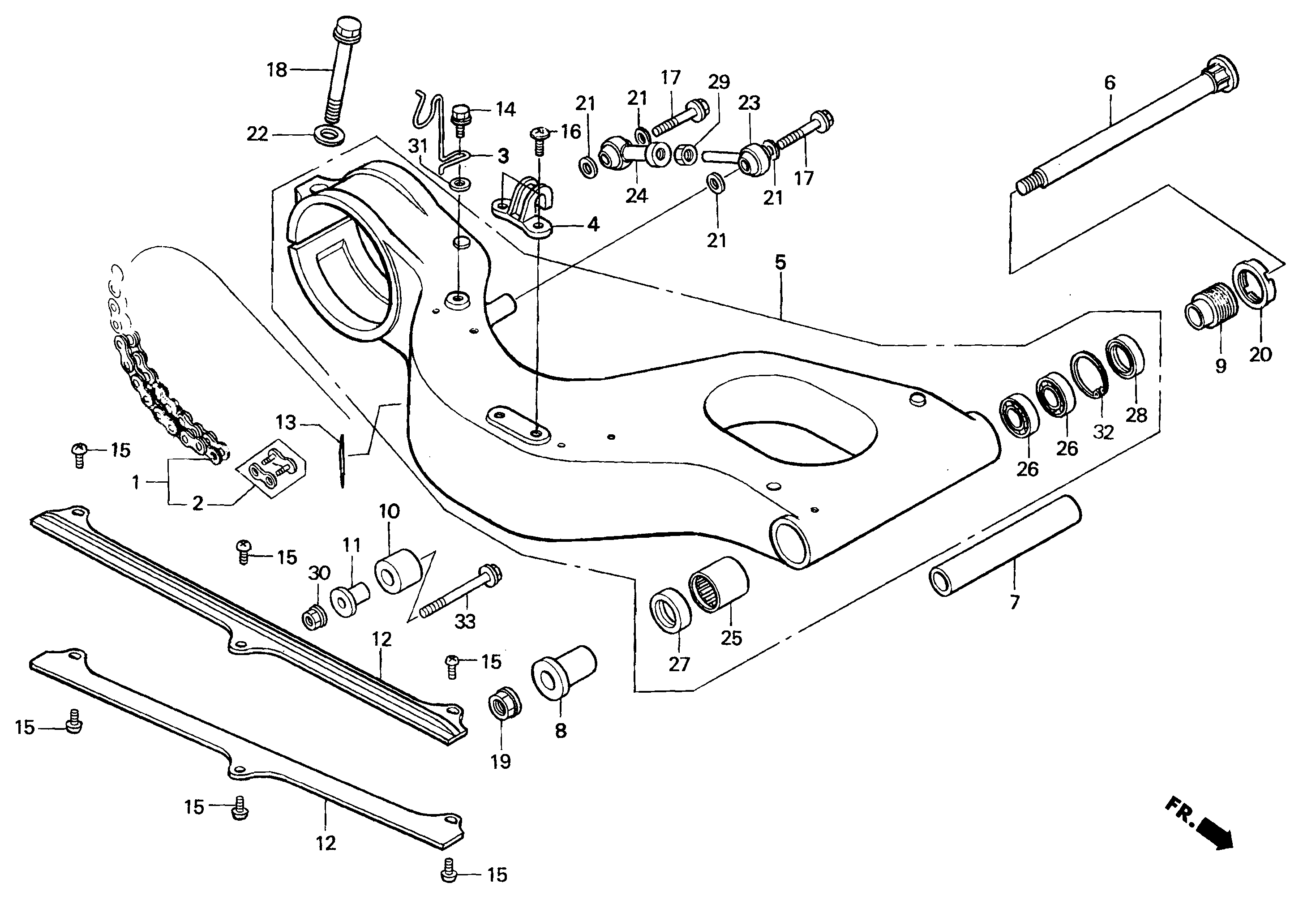 Rear Swingarm Parts for a 1997 Honda RS250 Technical Sports One, LLC