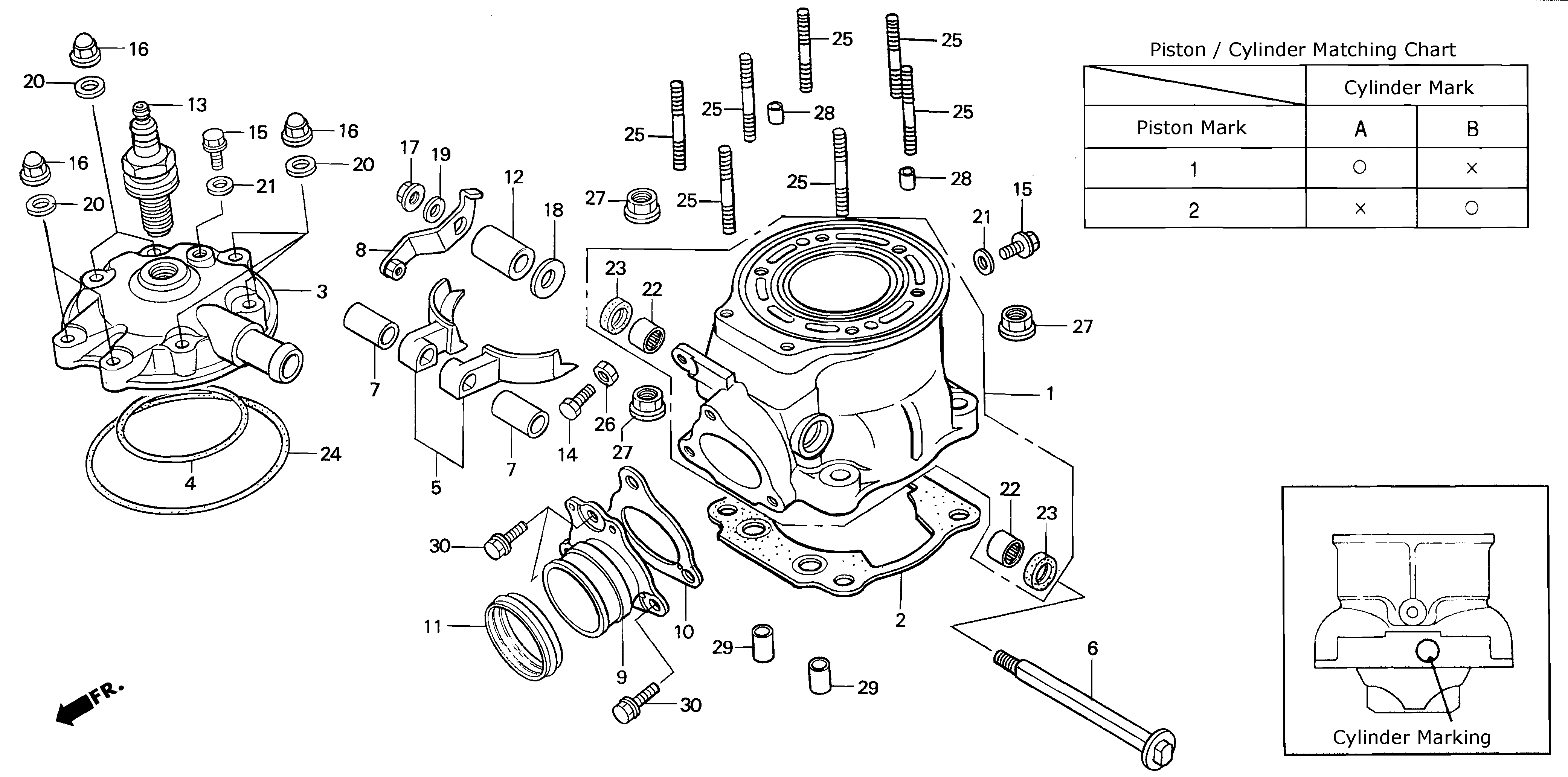 Rear Cylinder / Rear Cylinder Head Parts for a 1998 Honda RS250 Technical Sports One, LLC