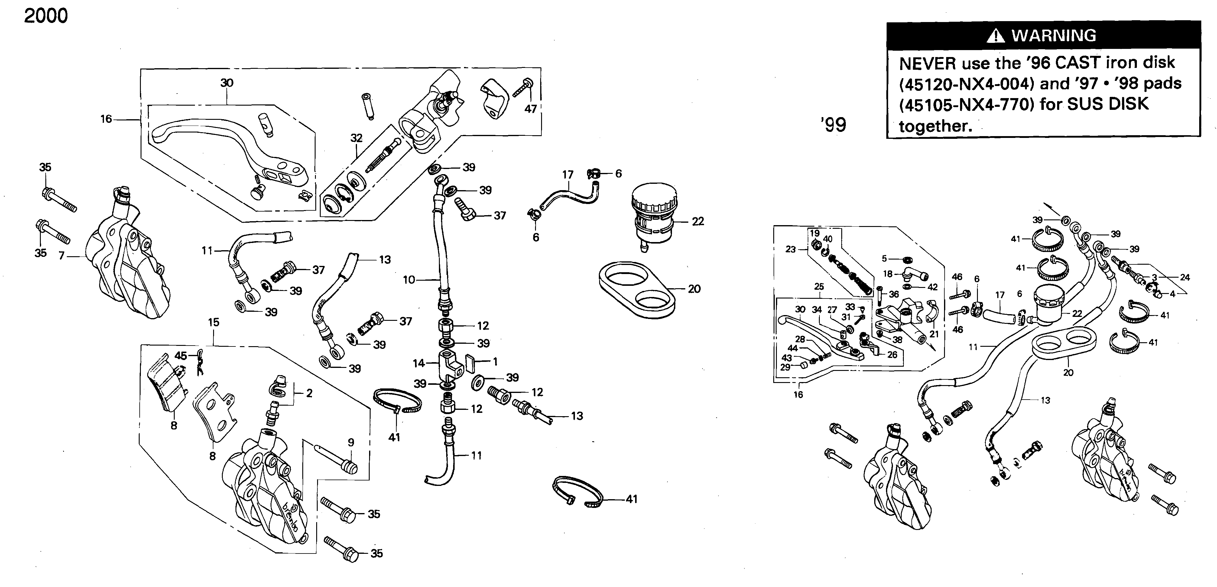 Front Brake Caliper / Front Brake Master Cylinder for a 2000 Honda RS250 Technical Sports One, LLC