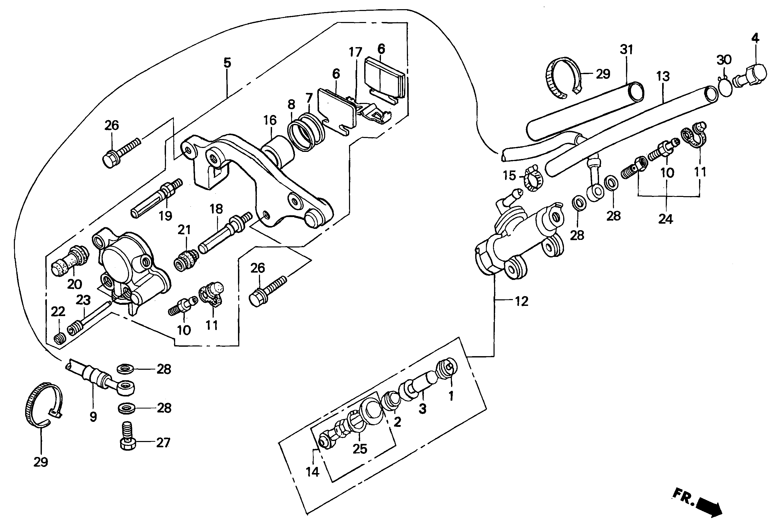 Rear Brake Caliper / Rear Brake Master Cylinder Parts for a 2000 Honda RS250 Technical Sports One, LLC