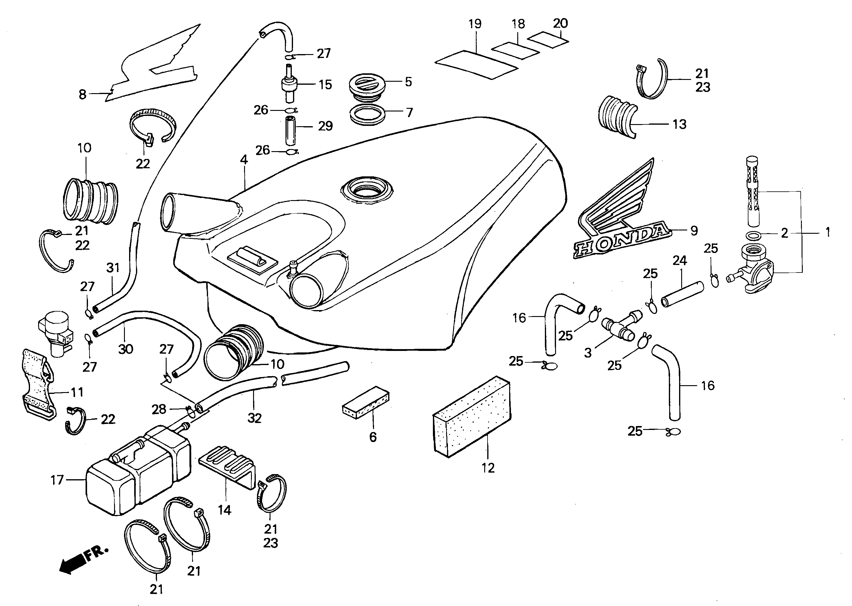 Fuel Tank Parts for a 2000 Honda RS250 Technical Sports One, LLC