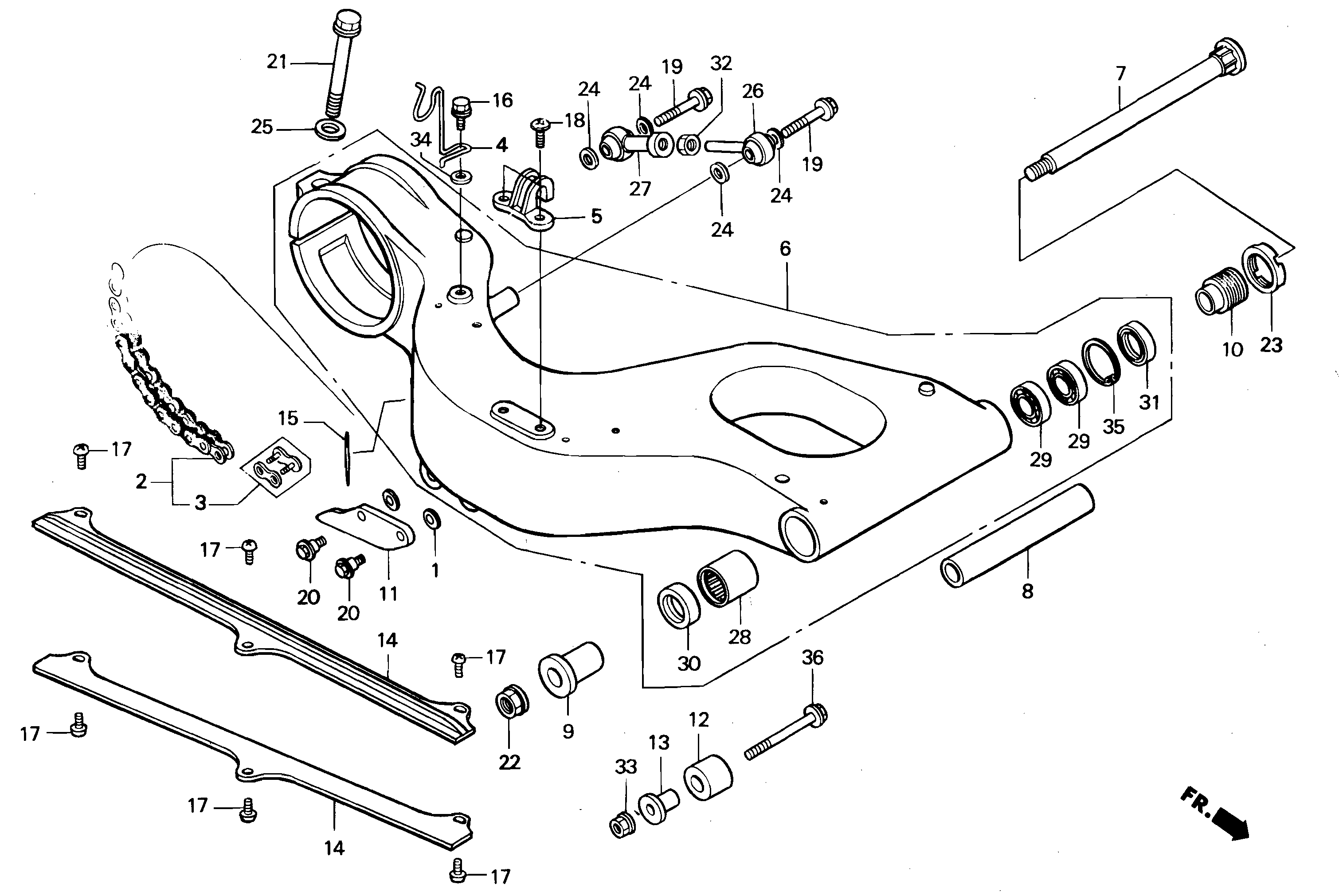 Rear Swingarm Parts for a 2000 Honda RS250 Technical Sports One, LLC