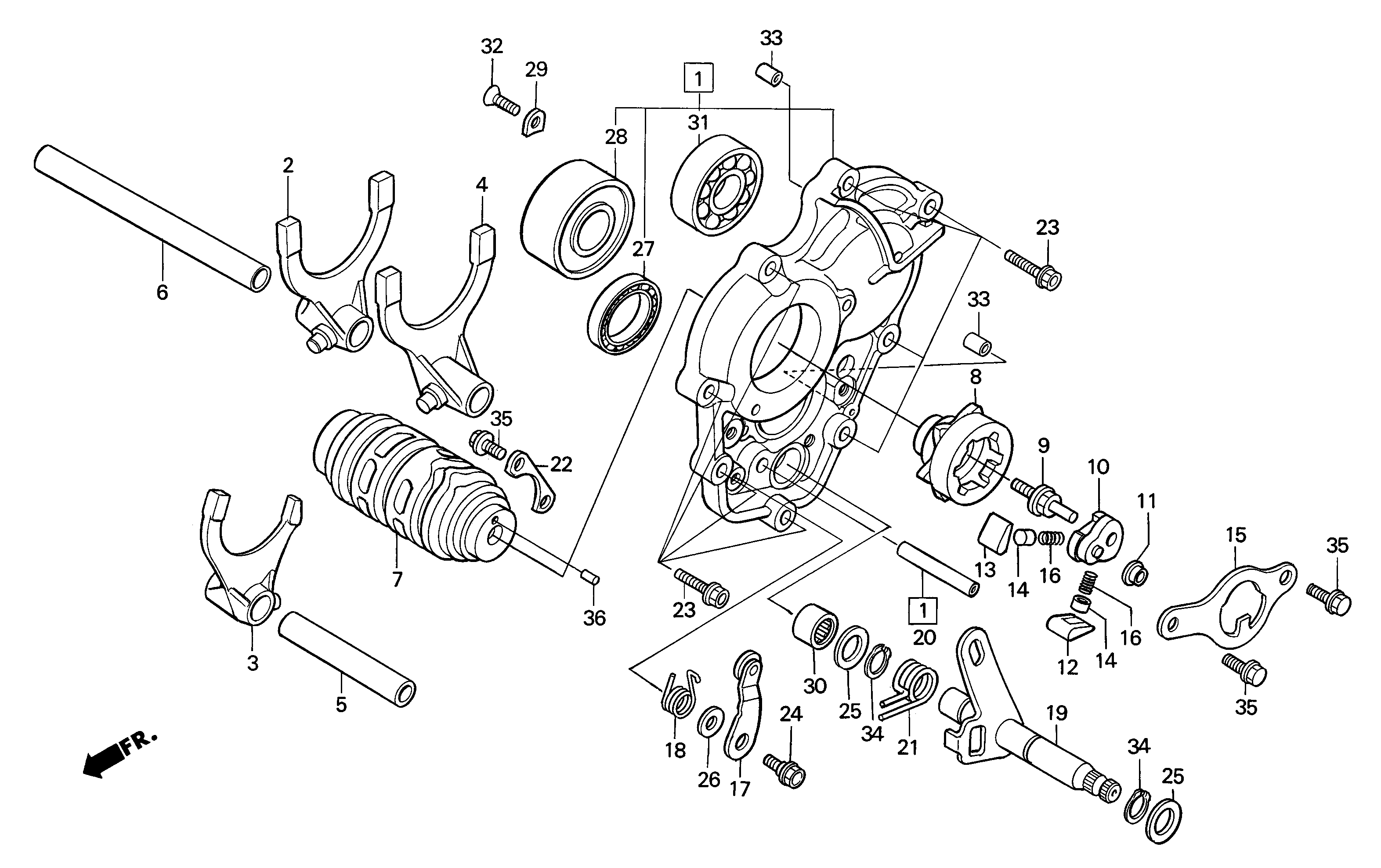 Gear Shift Drum / Gear Shift Forks for a 2001 Honda RS250 Technical Sports One, LLC