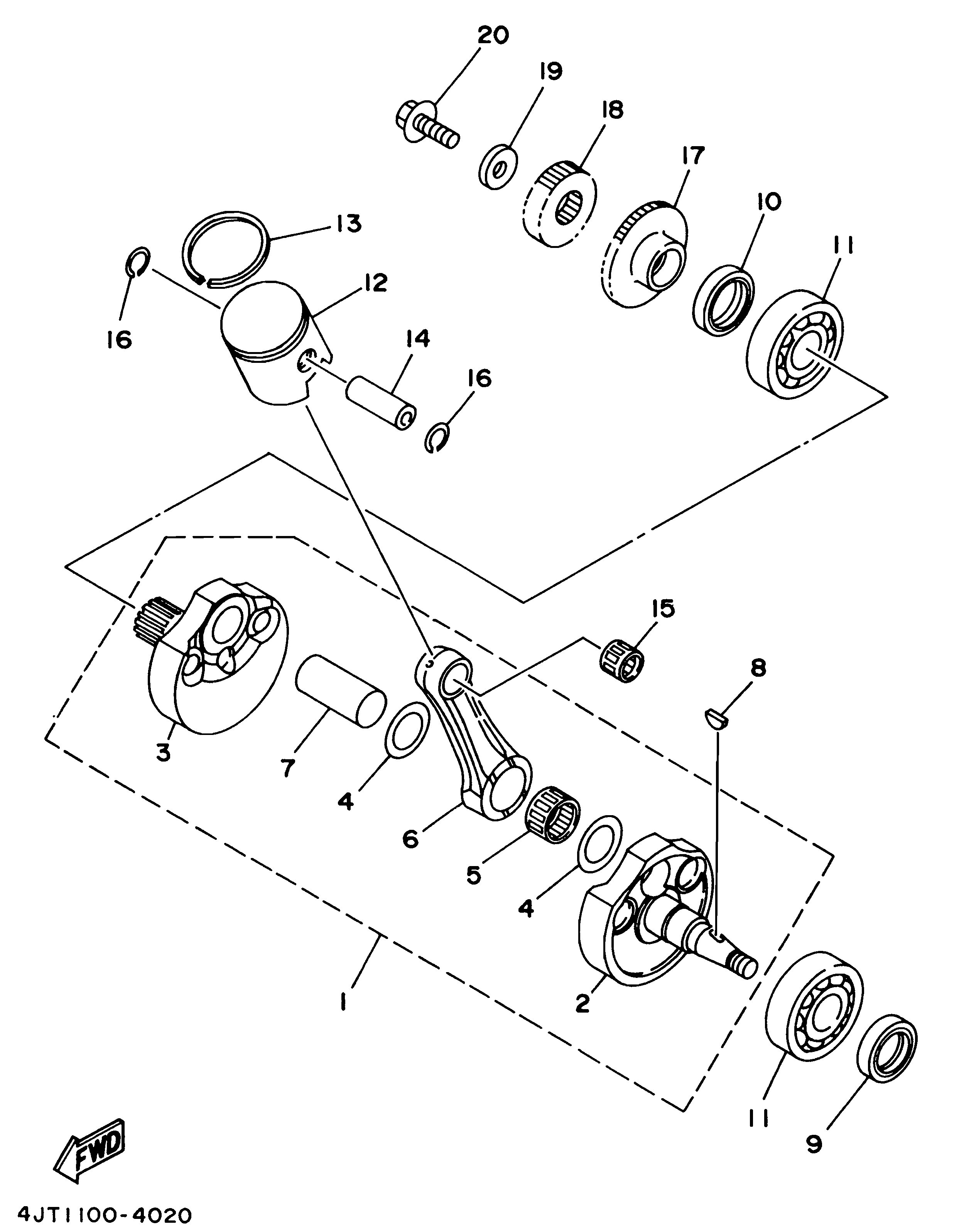 Technical Sports One, LLC 1994 Yamaha TZ125 (4JT1) Crankshaft, Piston, Piston Ring, Piston Pin, and Primary Drive Gear