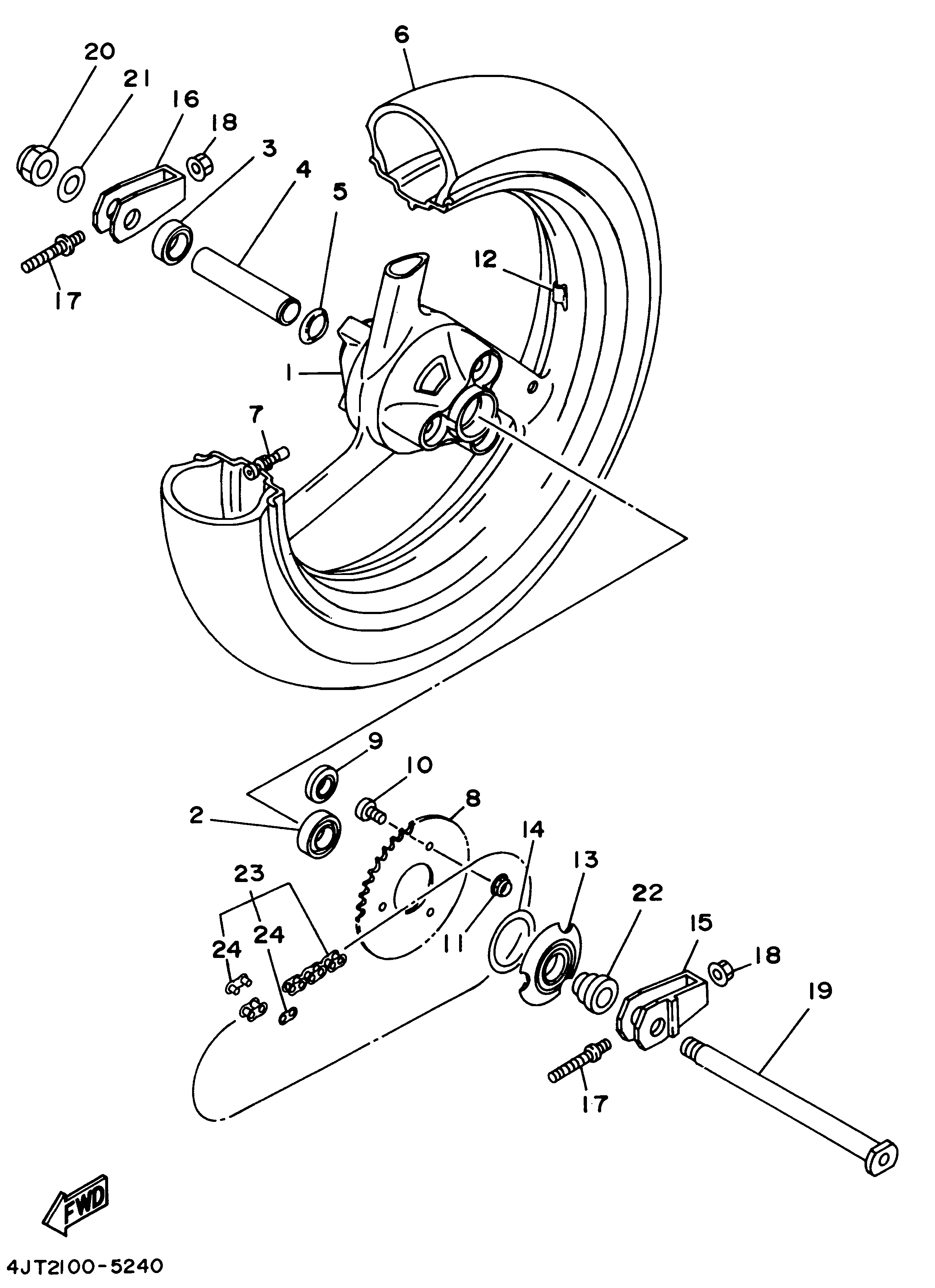 Technical Sports One, LLC 1996 Yamaha TZ125 (4JT3) the Rear Wheel / Rear Axle / Rear Sprocket