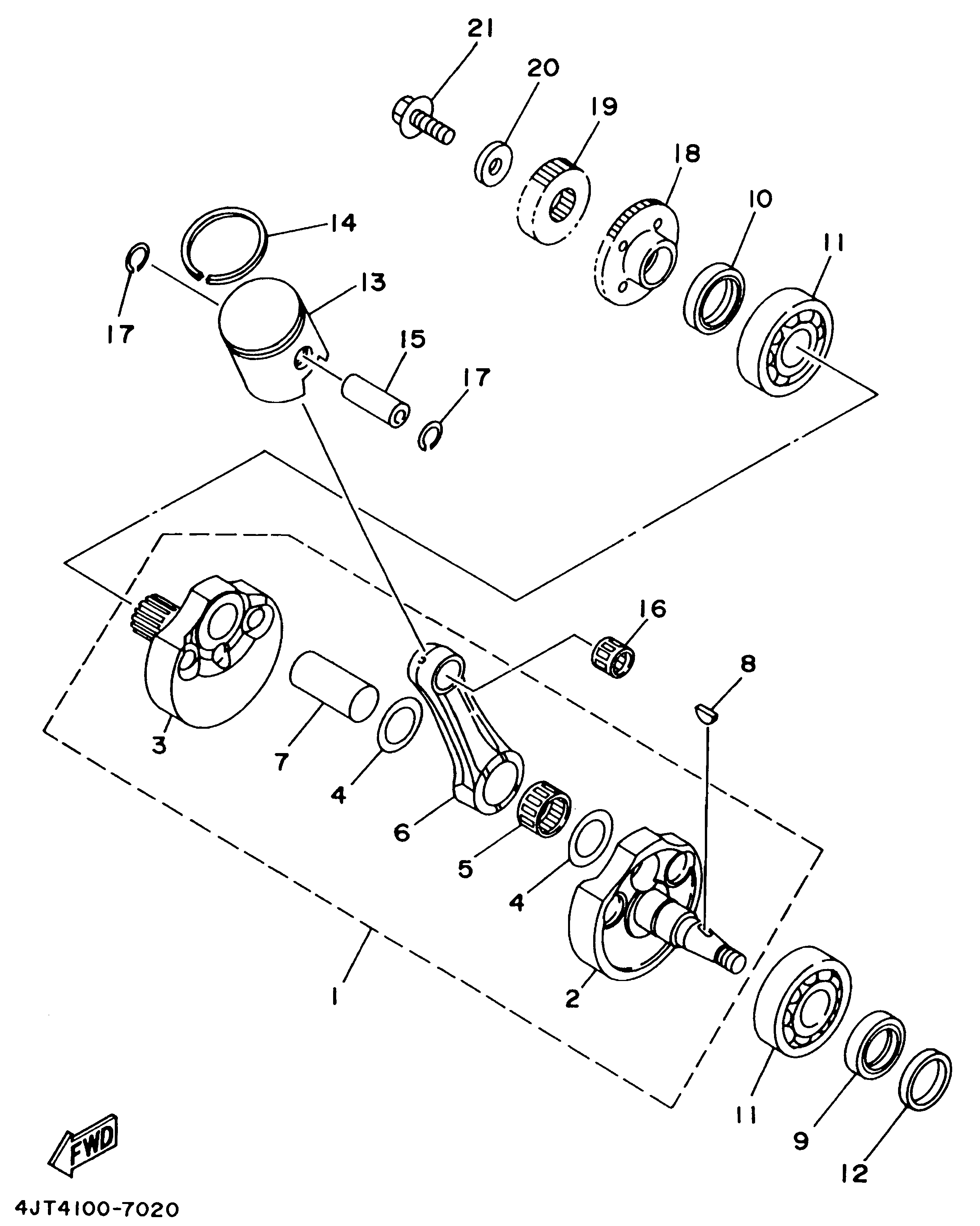 Technical Sports One, LLC 1997 Yamaha TZ125 (4JT4) Crankshaft, Piston, Piston Ring, Piston Pin, and Primary Drive Gear