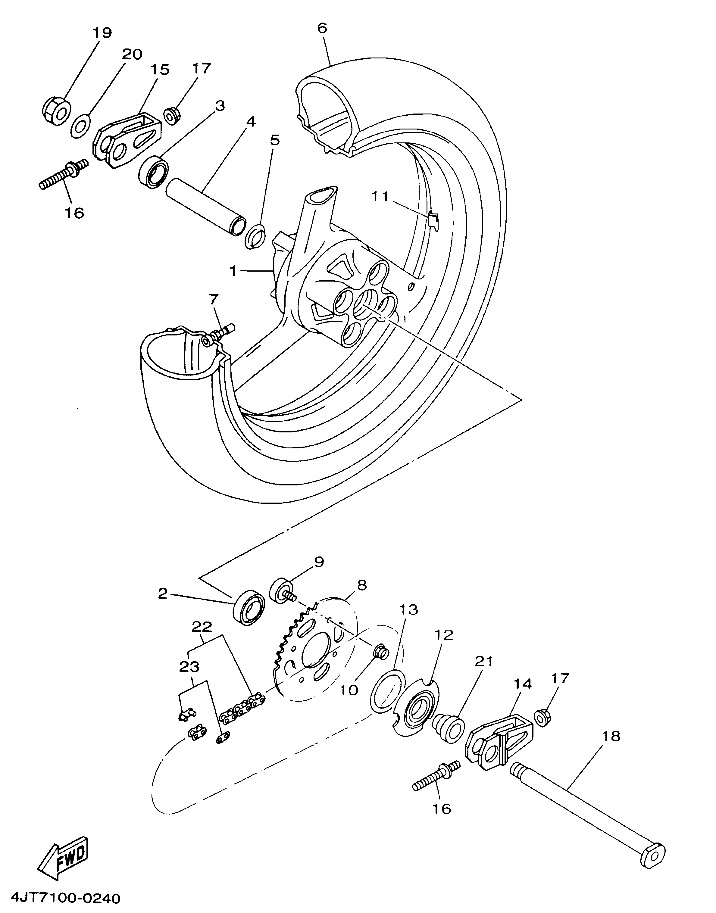 Technical Sports One, LLC 2000 Yamaha TZ125 (4JT7) the Rear Wheel / Rear Axle / Rear Sprocket
