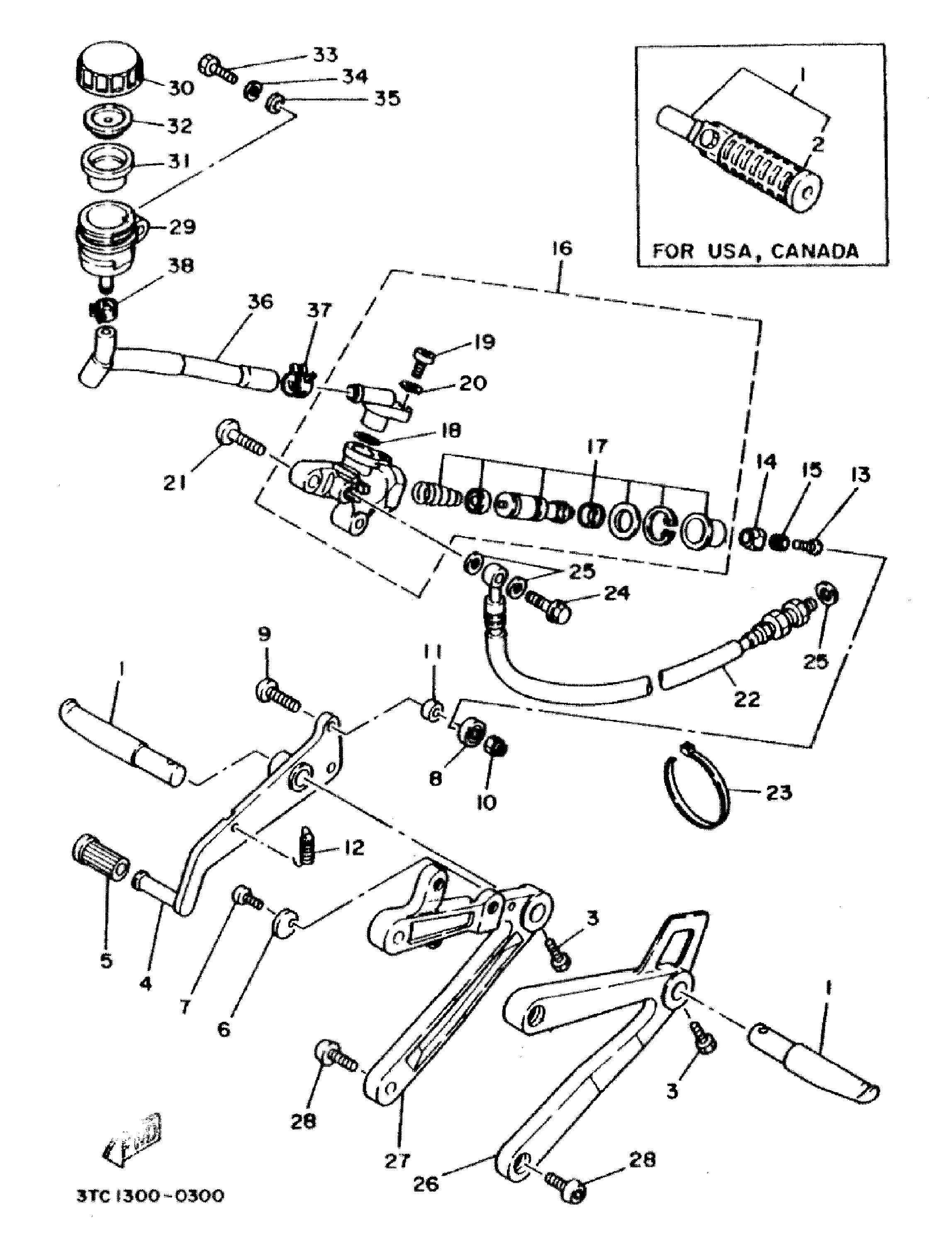Technical Sports One, LLC 1990 Yamaha TZ250 (3TC1) the Rear Brake Master Cylinder / Foot Peg