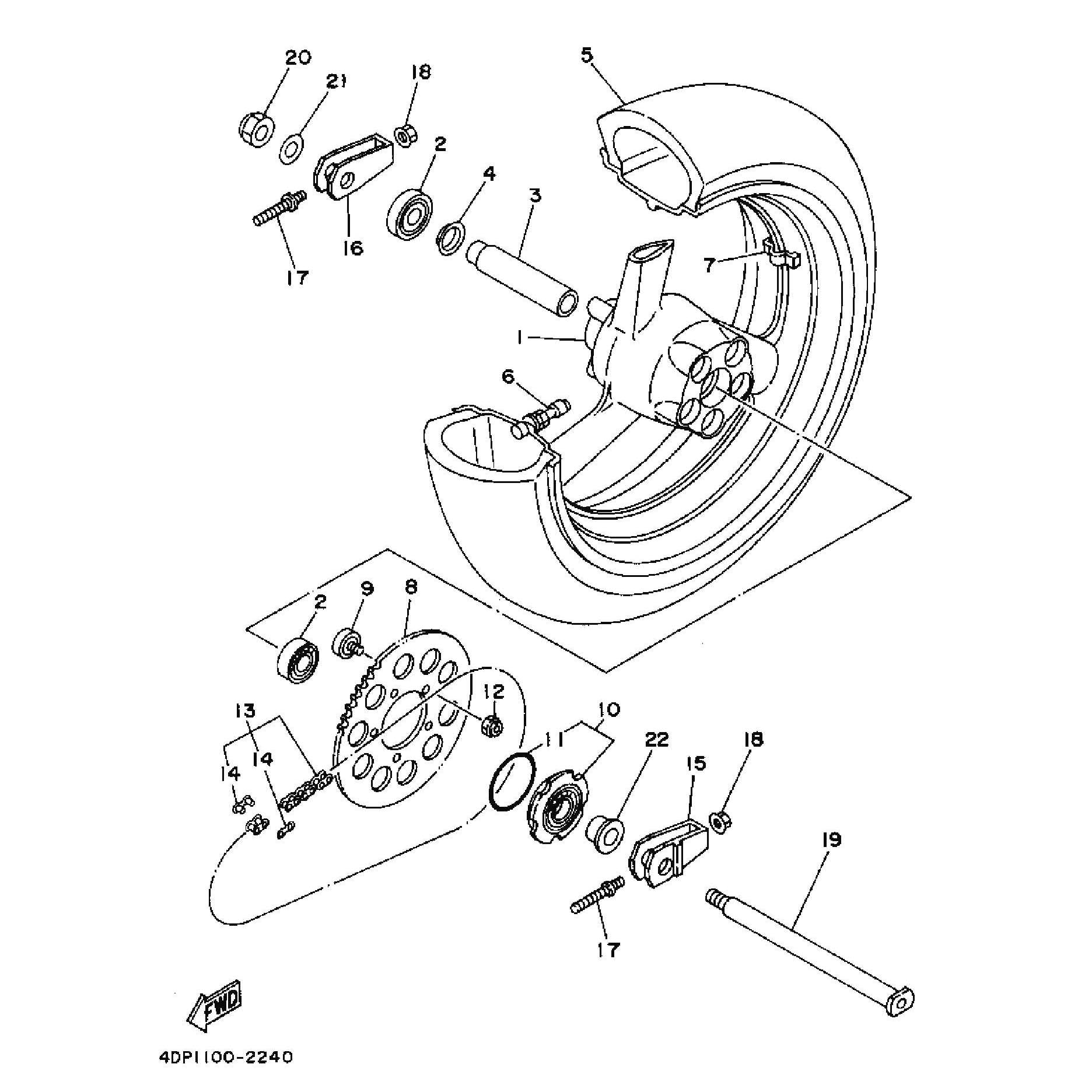 Technical Sports One, LLC 1993 Yamaha TZ250 (4DP2) the Rear Wheel / Rear Axle / Rear Sprocket
