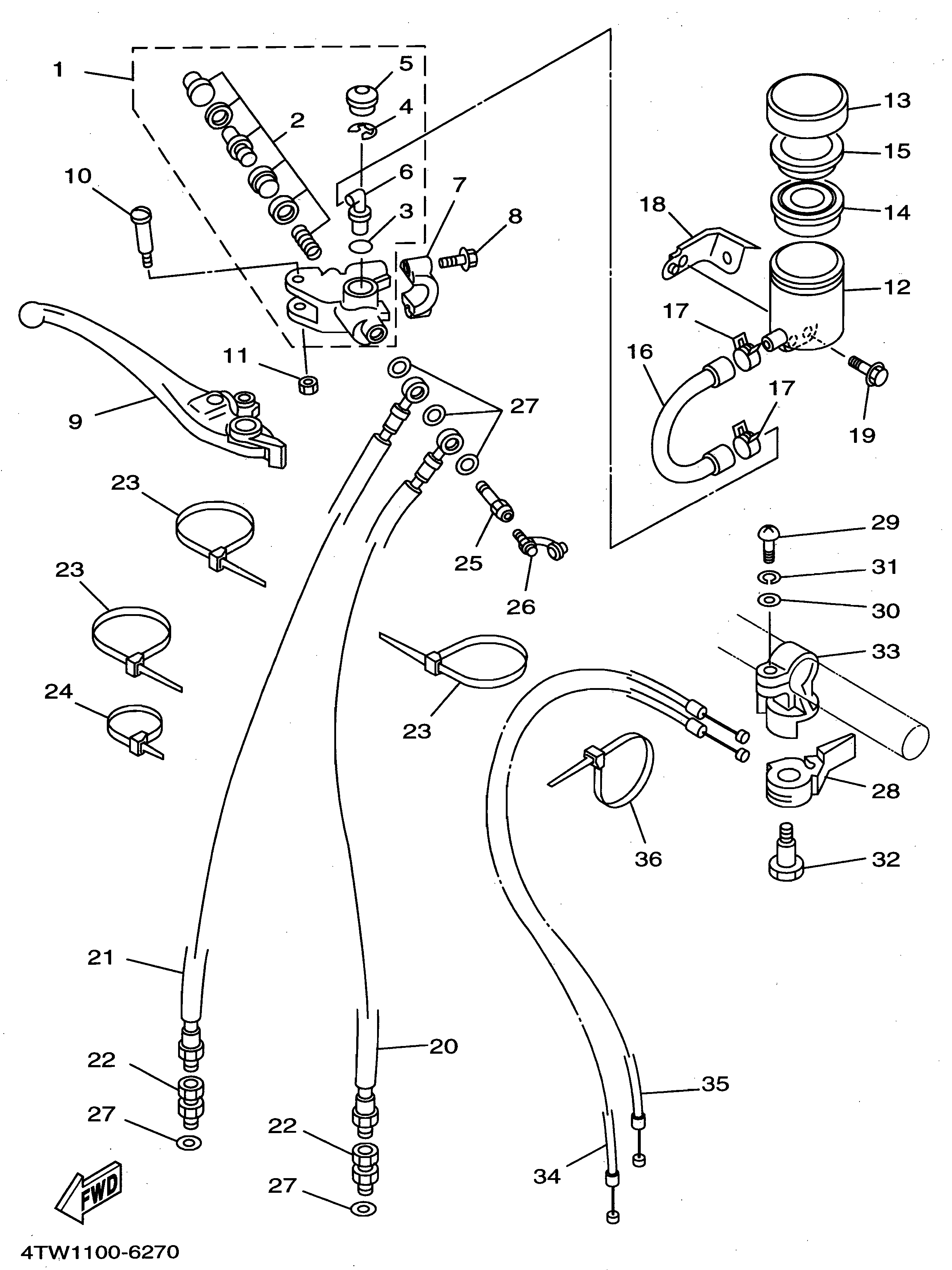 Technical Sports One, LLC 1996 Yamaha TZ250 (4TW1) Image for Front Brake Master Cylinder