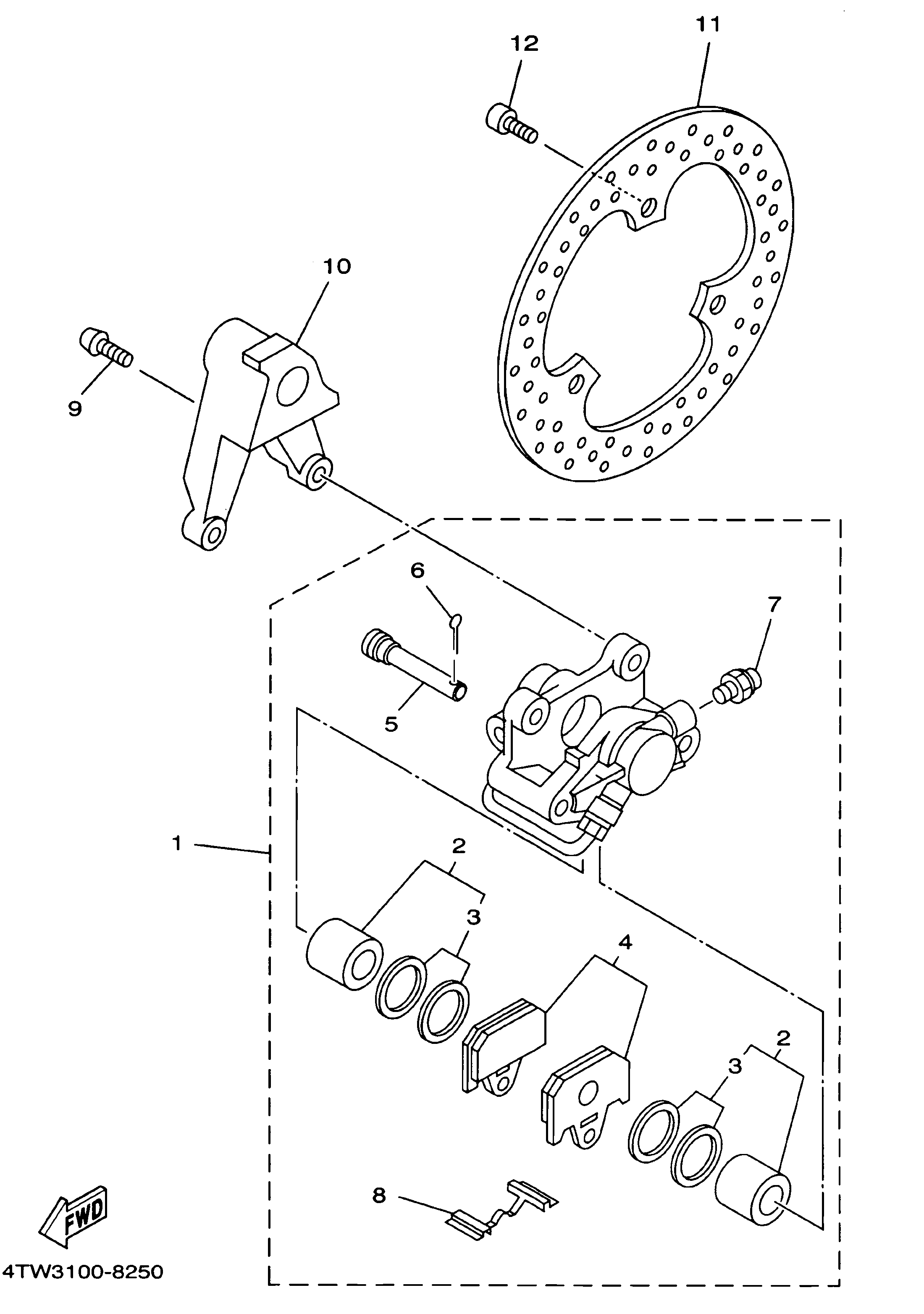 Technical Sports One, LLC 2001 Yamaha TZ250 (5KE2) the Rear Brake Caliper / Rear Brake Disk