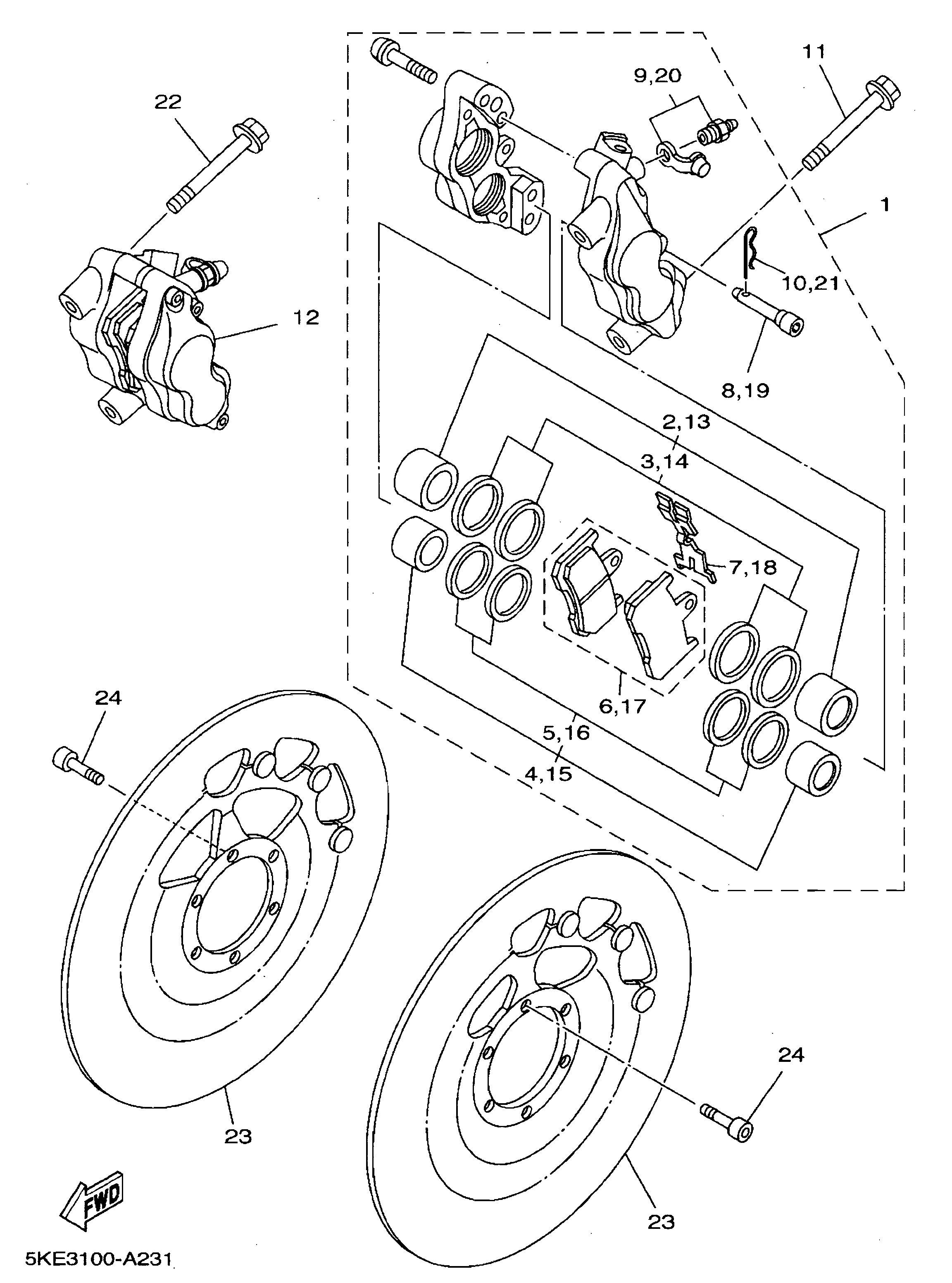 Technical Sports One, LLC 2003 Yamaha TZ250 (5KE4) Front Brake Caliper / Front Brake Disk