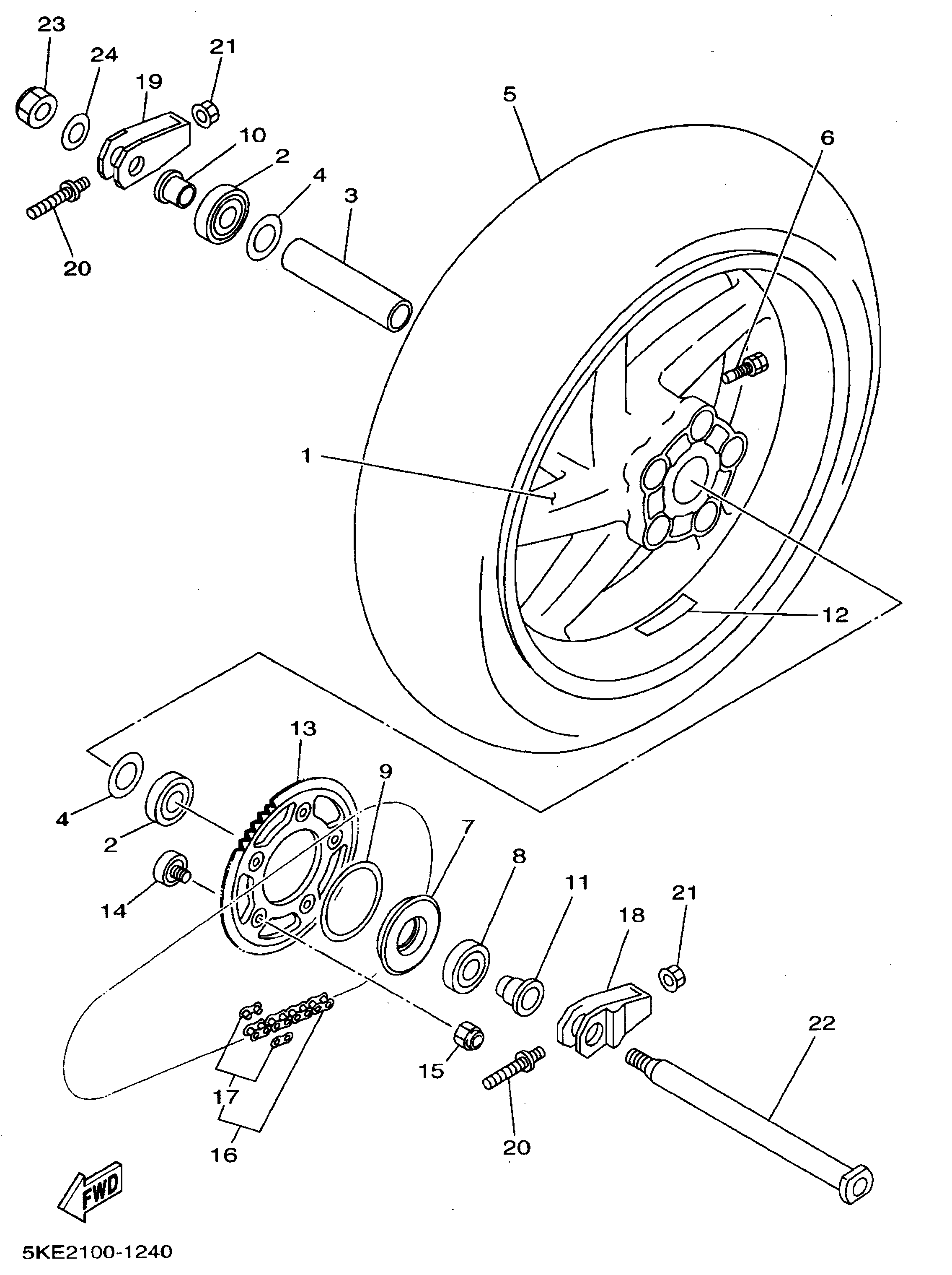Technical Sports One, LLC 2003 Yamaha TZ250 (5KE4) the Rear Wheel / Rear Axle / Rear Sprocket