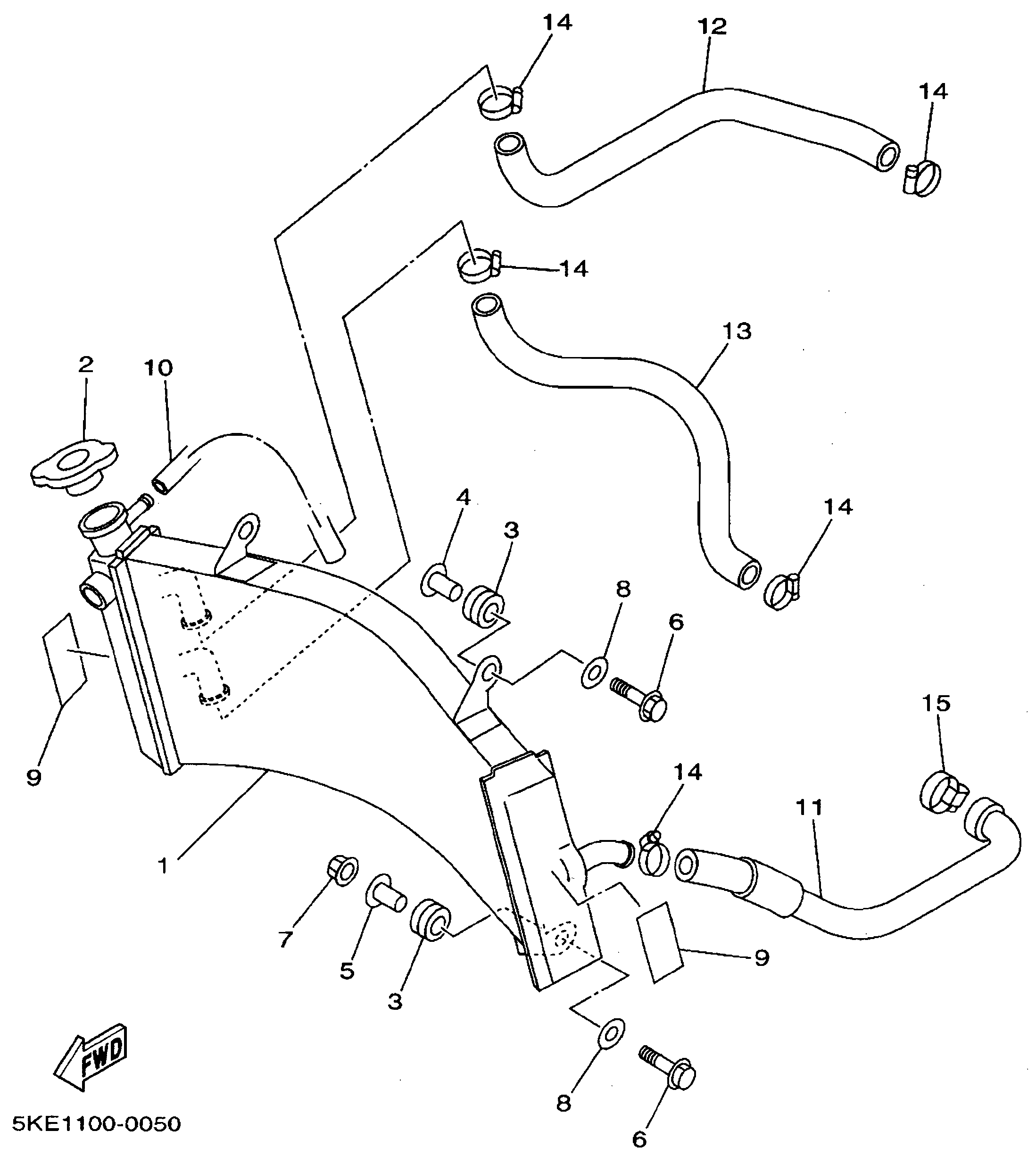 Technical Sports One, LLC 2003 Yamaha TZ250 (5KE4) the Radiator / Radiator Hose