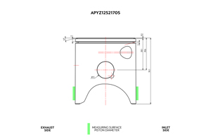 APYZ12521705A1 PISTON KIT, VHM BILLET 12-DEGREE FLAT TOP 53.94mm  YAMAHA YZ125 2005-2023 / FANTIC XX125 2021-2023 (20mm SMALL END BEARING)